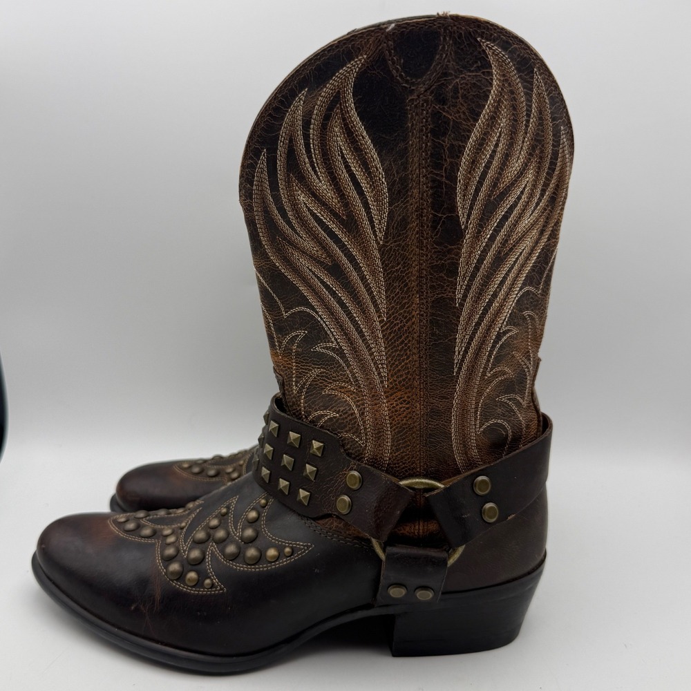 Ariat Western Boots Womens‎ 5.5B Brown Leather Studded Harness Zipper ATS